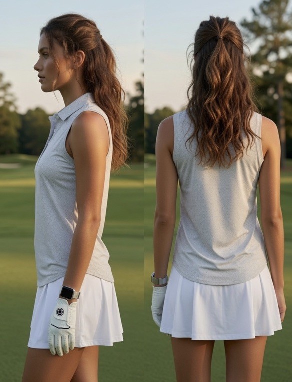 $95 Peter Millar Women’s Banded Mesh Sleeveless Button Polo – Pebble -Medium-New