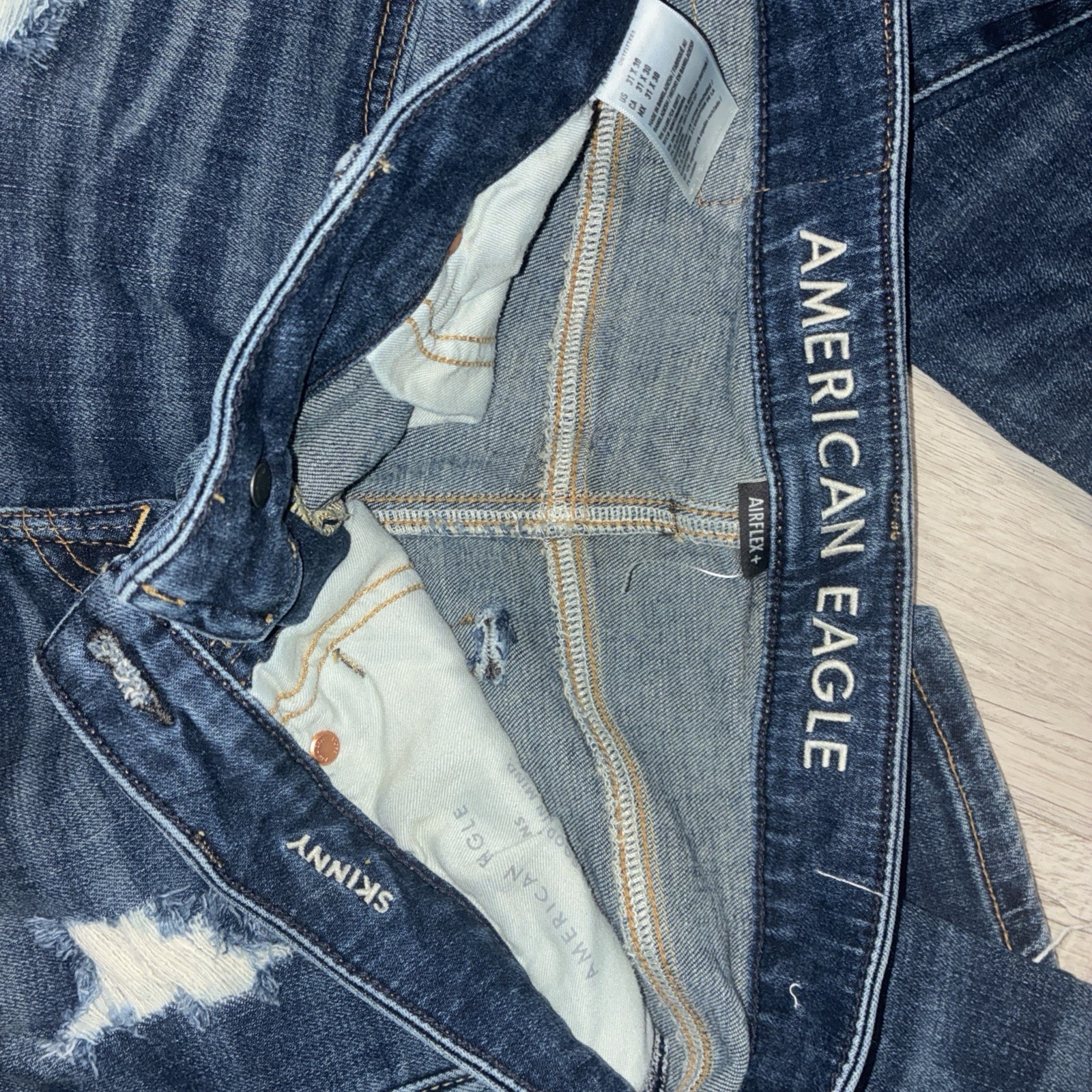American Eagle AirFlex+ Slim Distressed Ripped Dark Wash Jeans 31×30