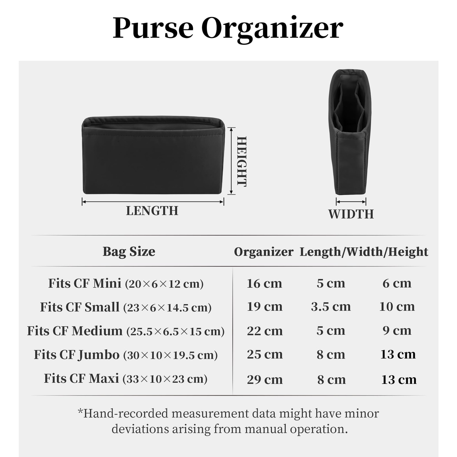 KINGS IN BAG Purse Organizer for Chanel Mini Classic Flap, Black