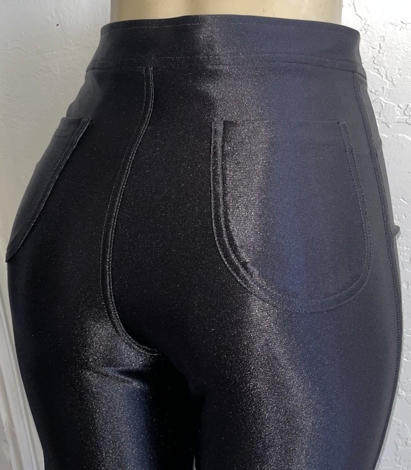Vintage American Apparel High Waist Shiny Skinny Disco Pants Black 70s-Small USA