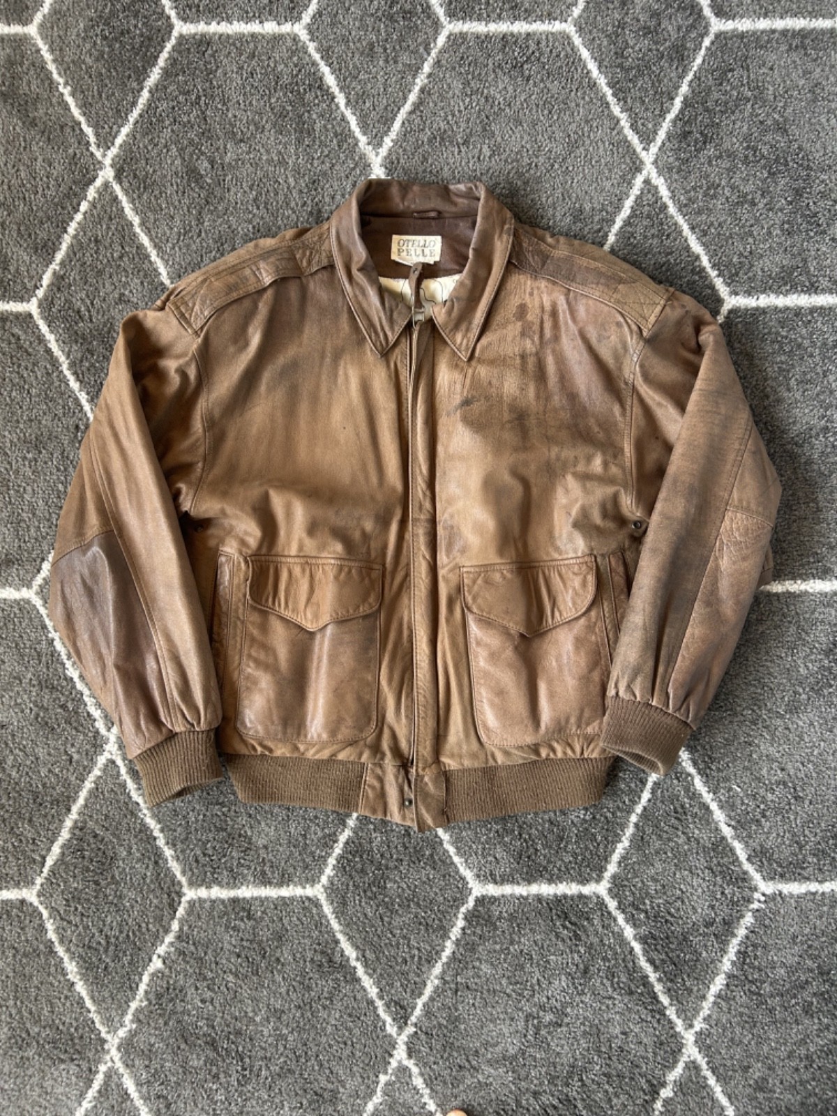 Vintage Mens Genuine Leather Otello Pelle Size M Brown Bomber Jacket