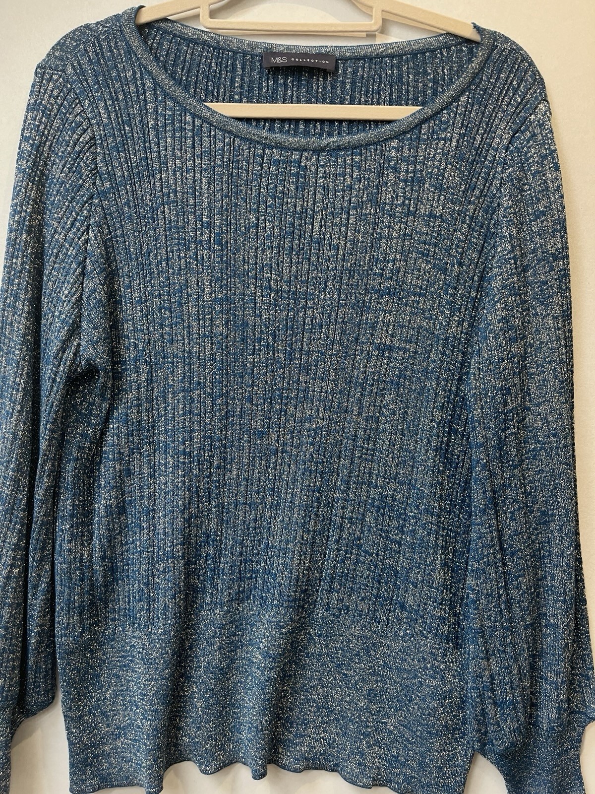 Marks & Spencer Dark Marine Blue Gold Glitter Sparkly Top Knit Jumper UK XL