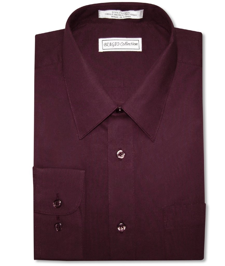 Biagio Mens 100% COTTON Solid BURGUNDY Color Dress Shirt sz 15.5 32/33