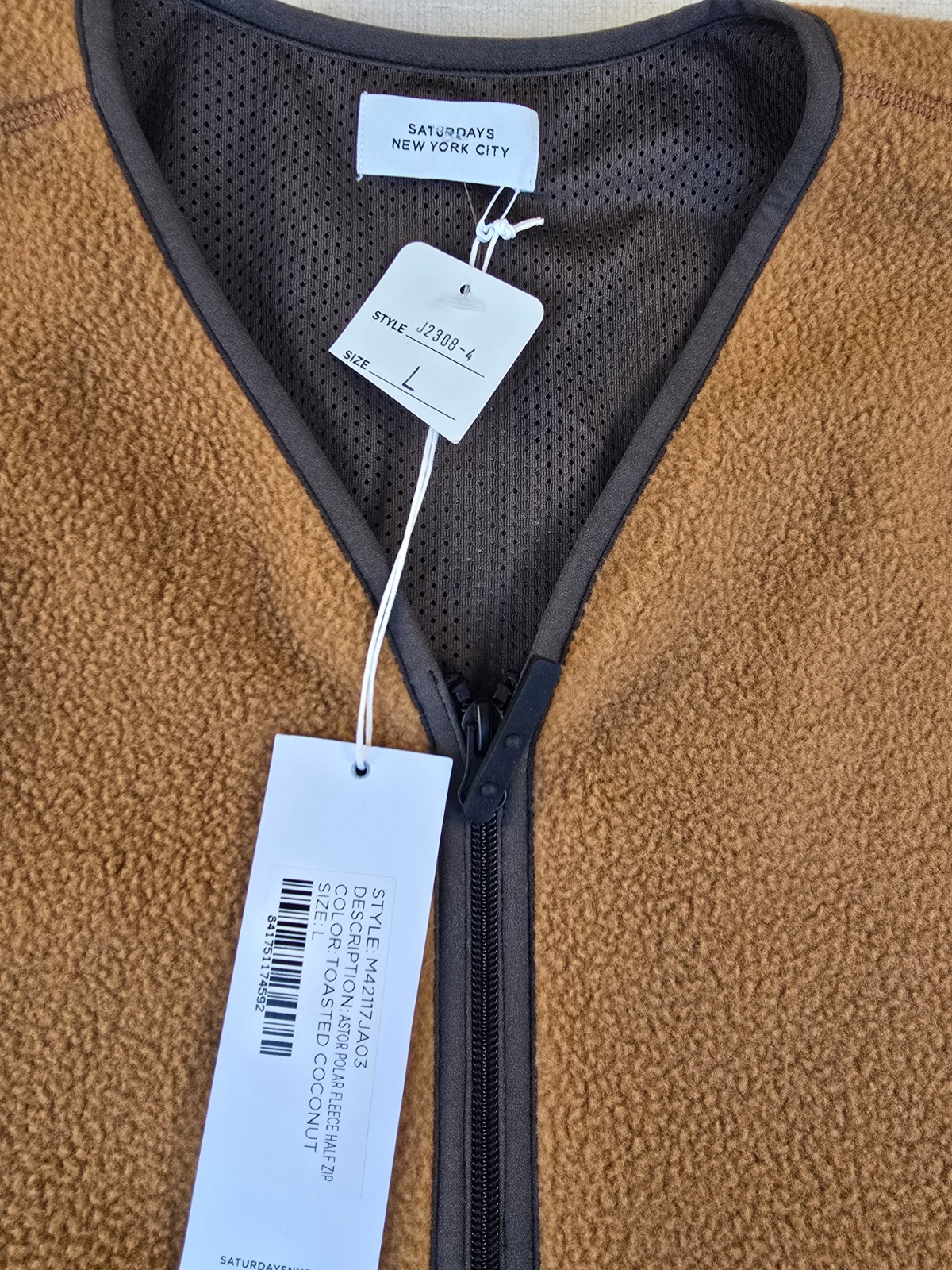 NWT Large Saturdays NYC Astor Polar Fleece Half Zip Pullover Toasted Coconut
