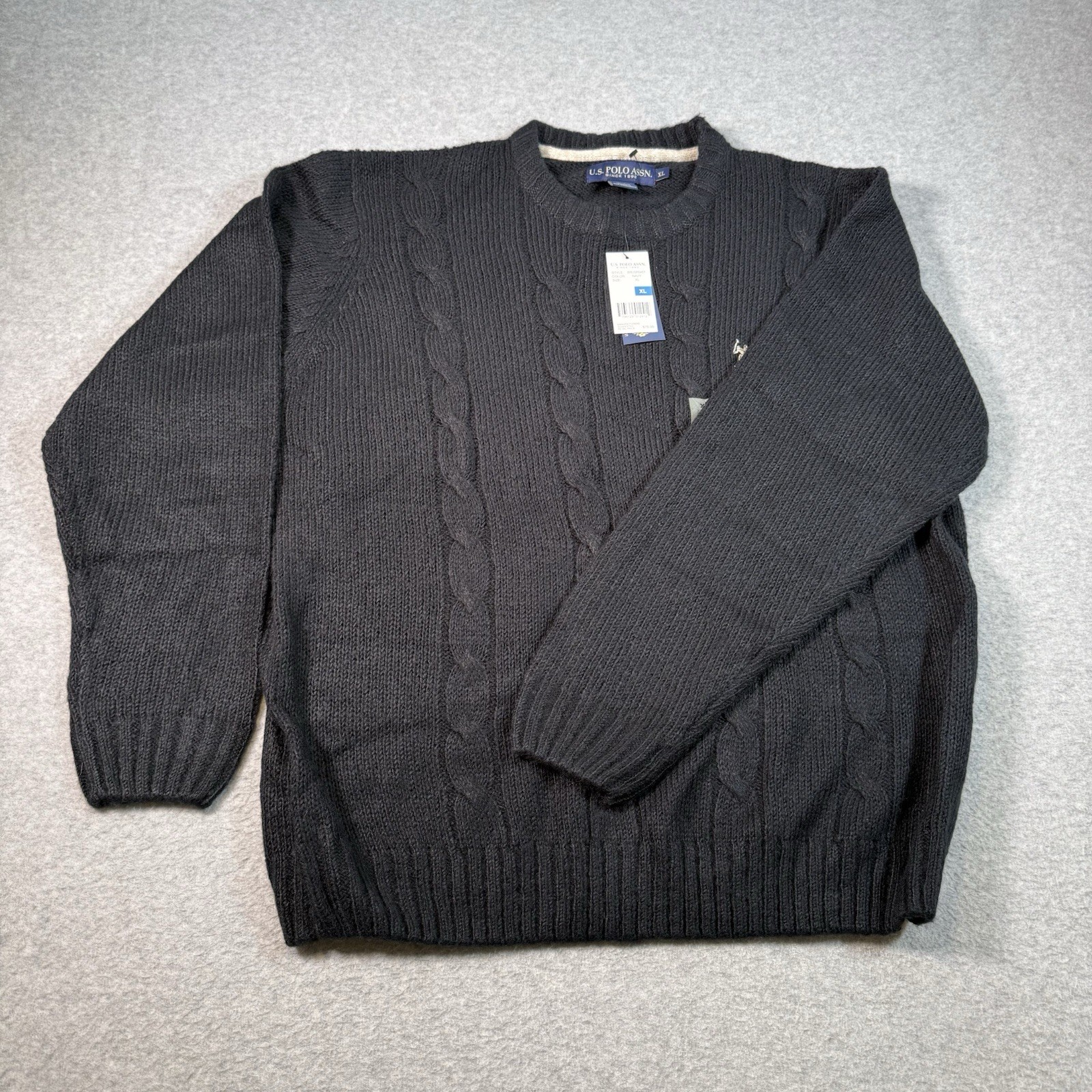 U.S. POLO ASSN Blue Crewneck Sweater White Pony Mens Sz XL Cable Knit NWT Preppy