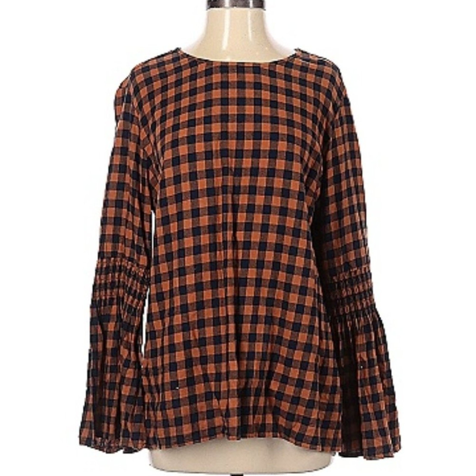 Beachlunchlounge Gingham Top Flounce Sleeve Boho Renaissance Fall Blouse Small