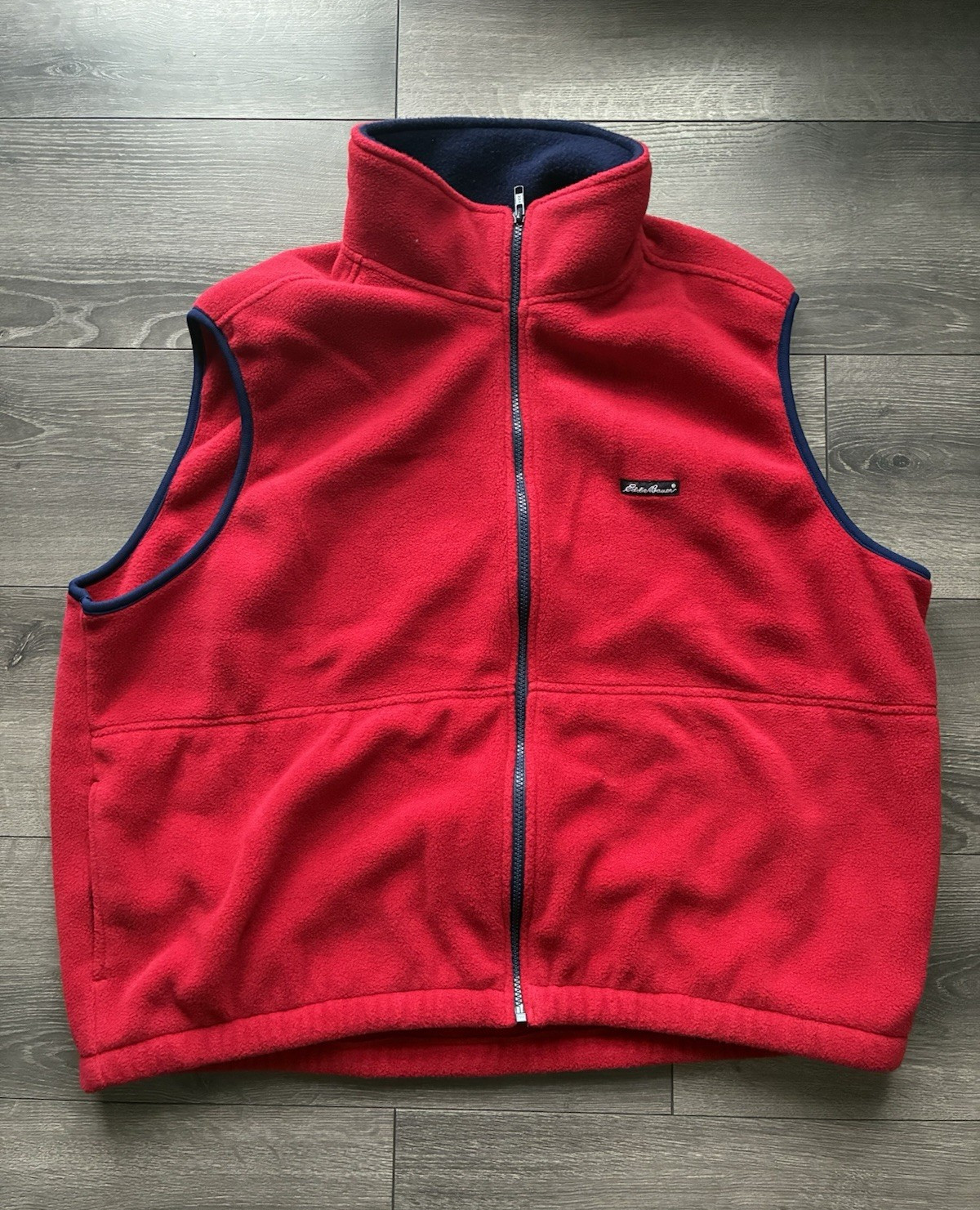 Eddie Bauer Men’s Red Full Zip Stand Collar Fleece Vest Size XL