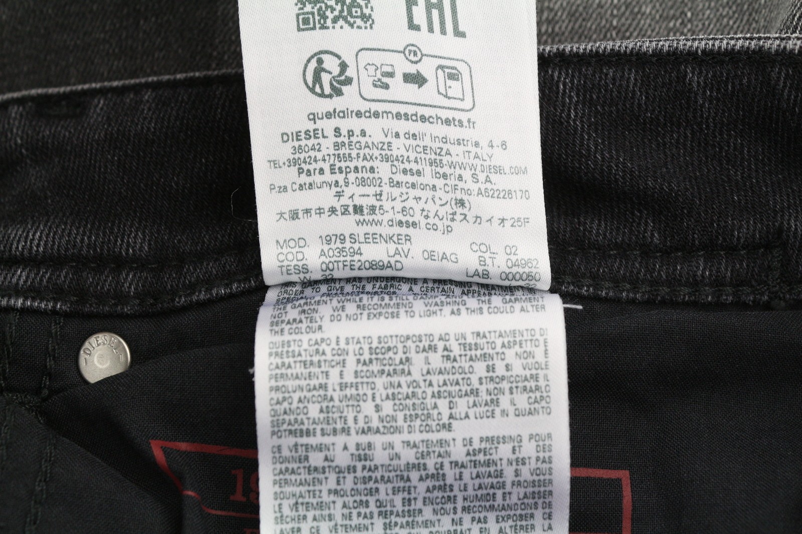 DIESEL 1979 Sleenker 0EIAG Men Jeans W32/L32 Skinny Fit Low Waist Washed Denim
