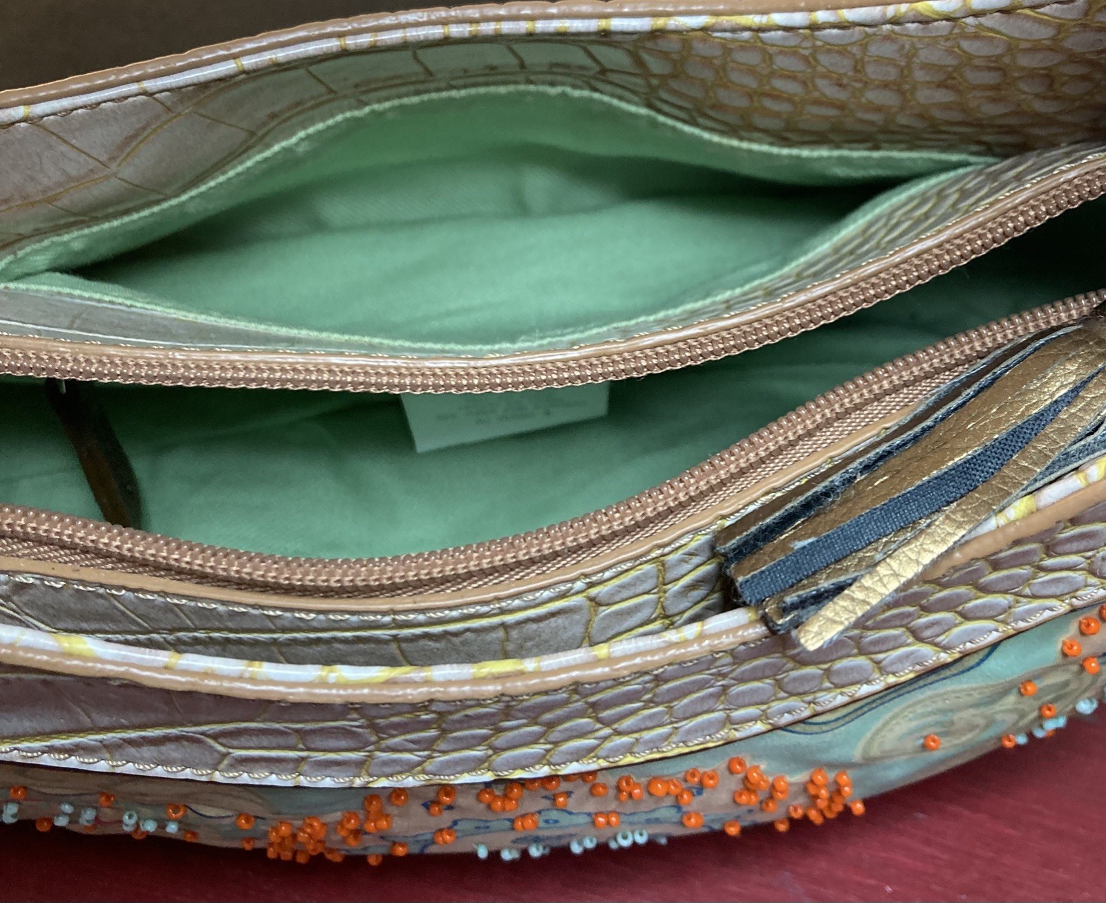 Spring Liz Claiborne Orange & Turquoise Handbag w/Leather Trim – Beadwork Y2K