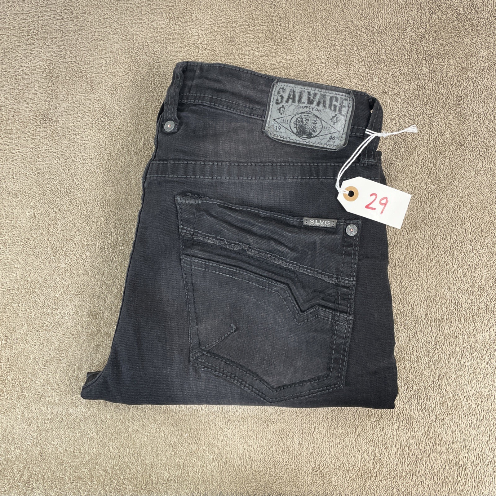 Salvage Buckle BKE Jeans Mens 33×34 Black Denim Havoc Slim Straight Distressed