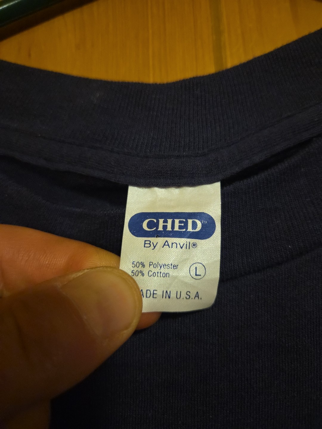 True Vintage VIRGINIA Large Navy Blue Single Stitch T-shirt 18×28 CHED By ANVIL