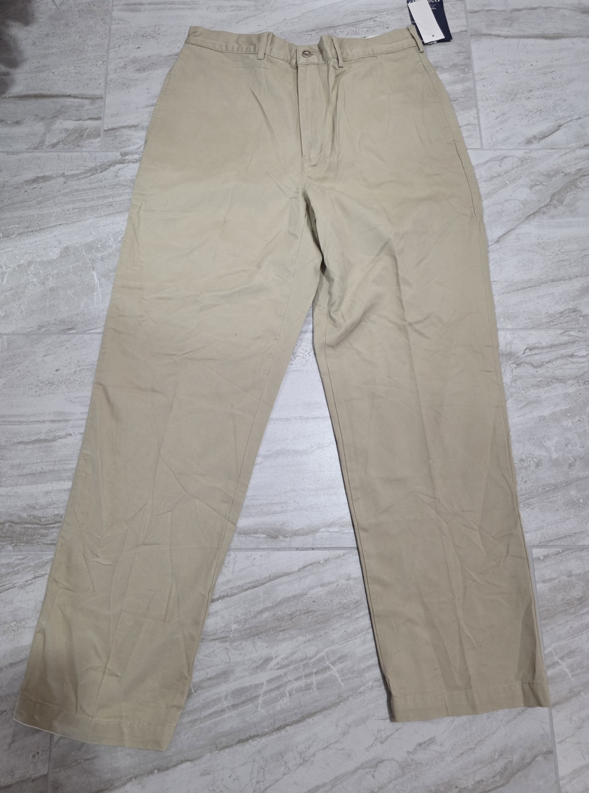 Lands’ End Men’s Beige Cotton Twill Chino Pants 32 Straight Flat Front NWT