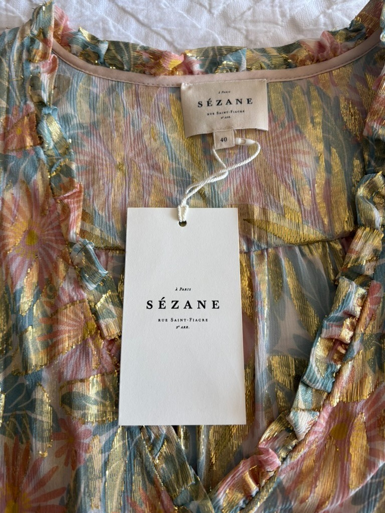 NWT Sezane Malvina Blouse, US 8/FR 40, Jungle Spring Color