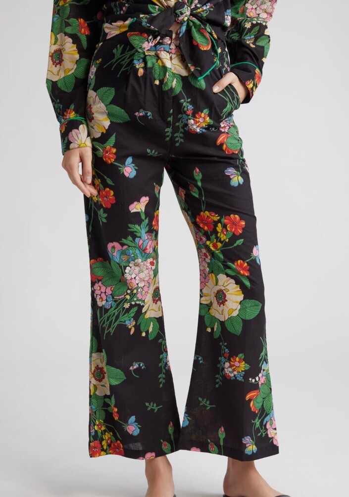 Mille Anita Flare Pants in Finale Sz S Black Floral Cotton
