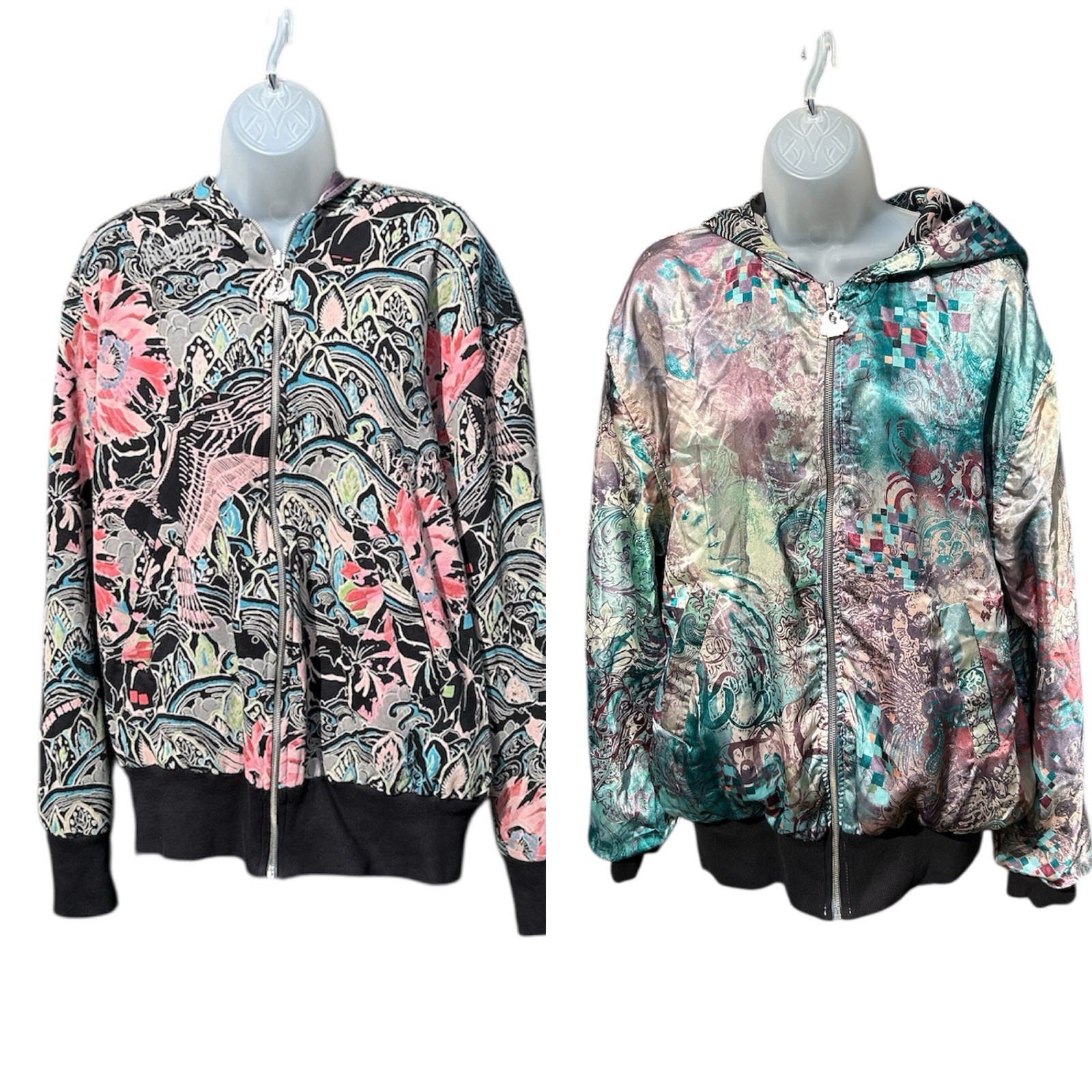 TRUE LOVE FALSE IDOLS TLFI Men XL Erotic City Print Reversible Zip Hoodie Y2K