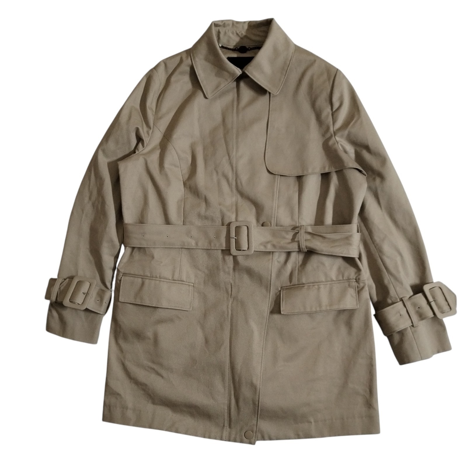 Marks Spencer Trench Coat Womens 14 Beige Cotton Unstructured Belt Zip Autograph