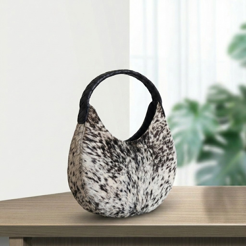Genuine Cowhide Leather Tote Bag Brown White Hair On Hide Shoulder Handbag