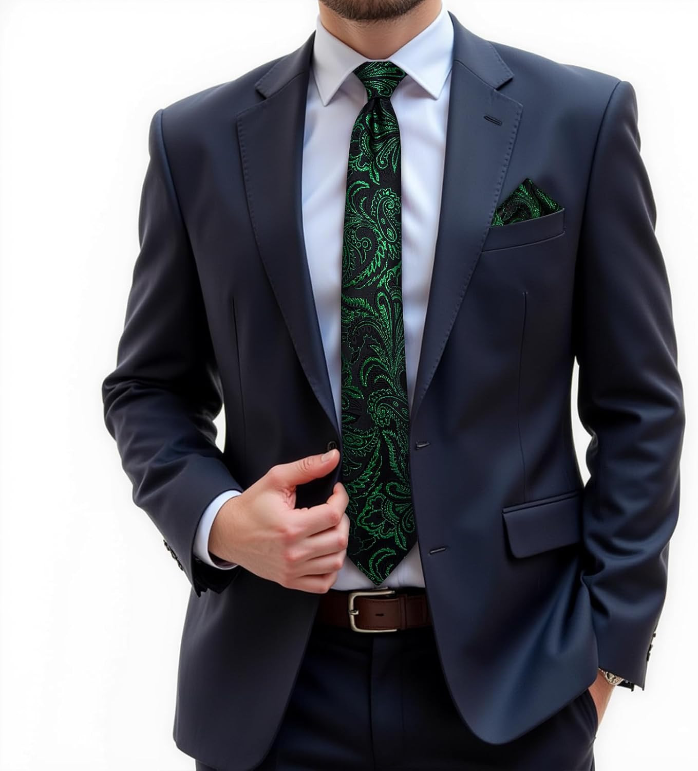 Mens Tie Set Silk Solid Paisley Necktie and Pocket Square Cufflinks Classic Form