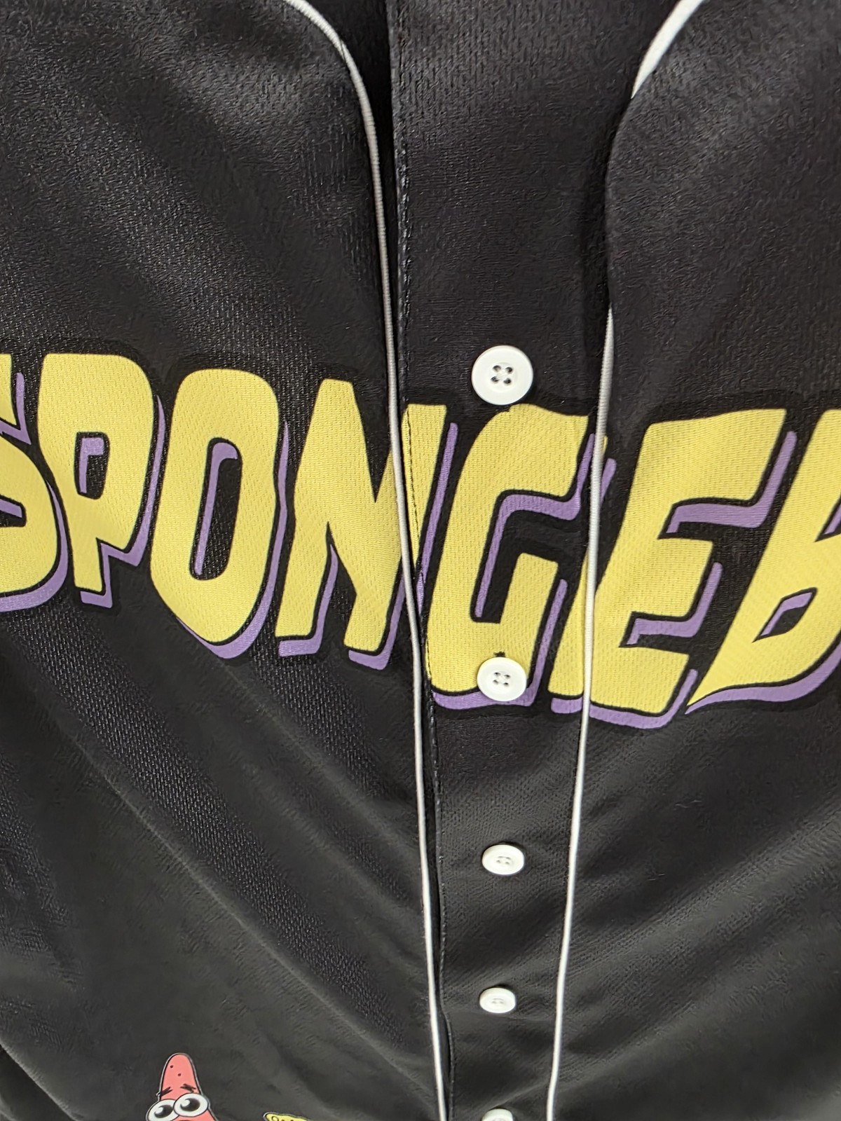 SpongeBob Nickelodeon Shirt Mens Medium Black Baseball Jersey Button Up Graphic