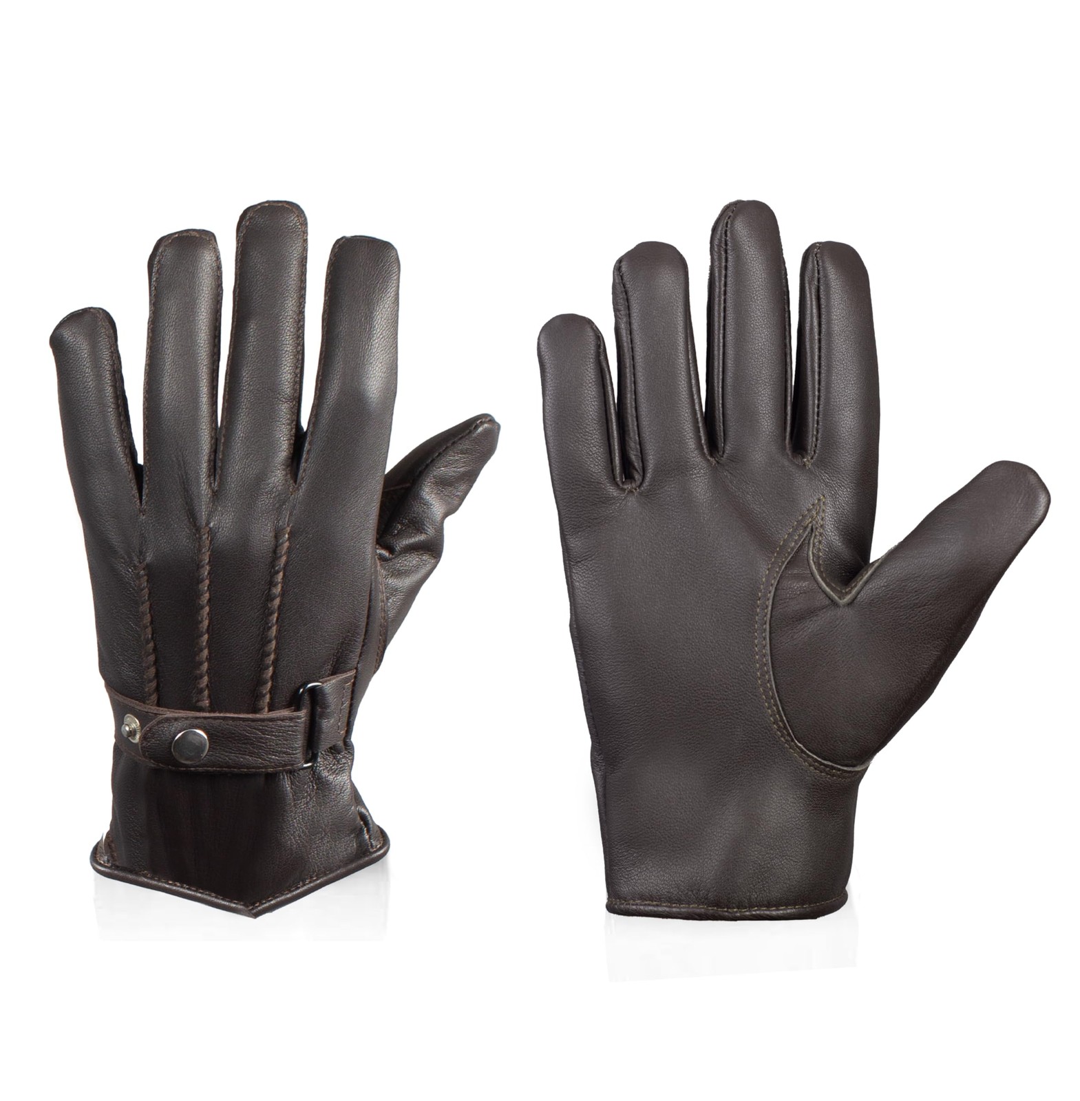 Mens Real Leather Driving Gloves Warm Winter Thin Button Down Riding Glove