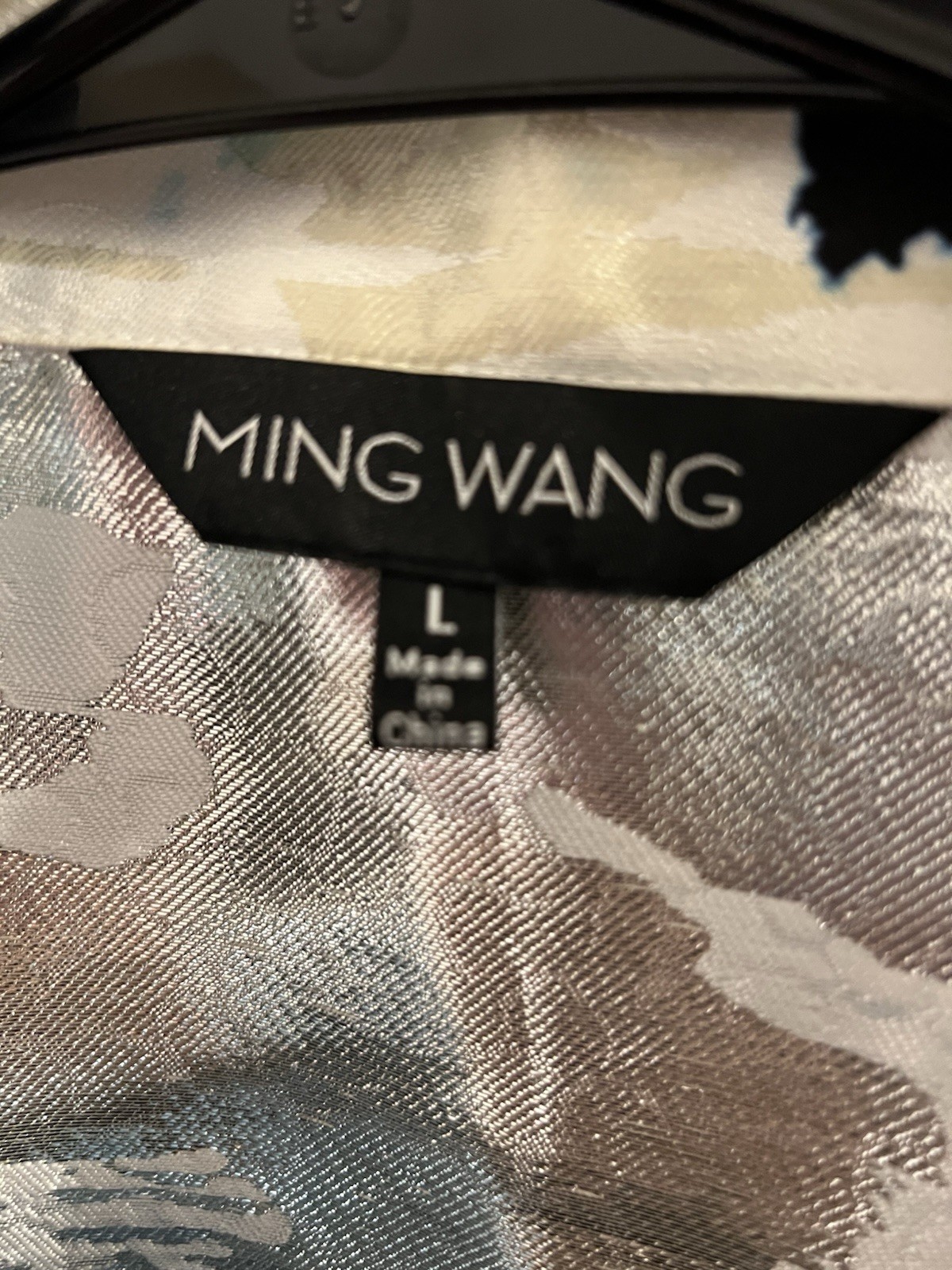 Ming Wang Blue Black Abstract Print Open Front Jacket Sz L