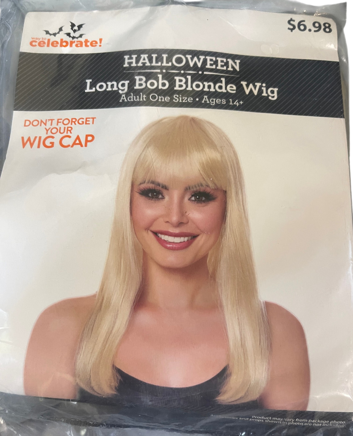 Way to Celebrate Women’s Blond Synthetic Halloween Long Bob Hair Wig – New