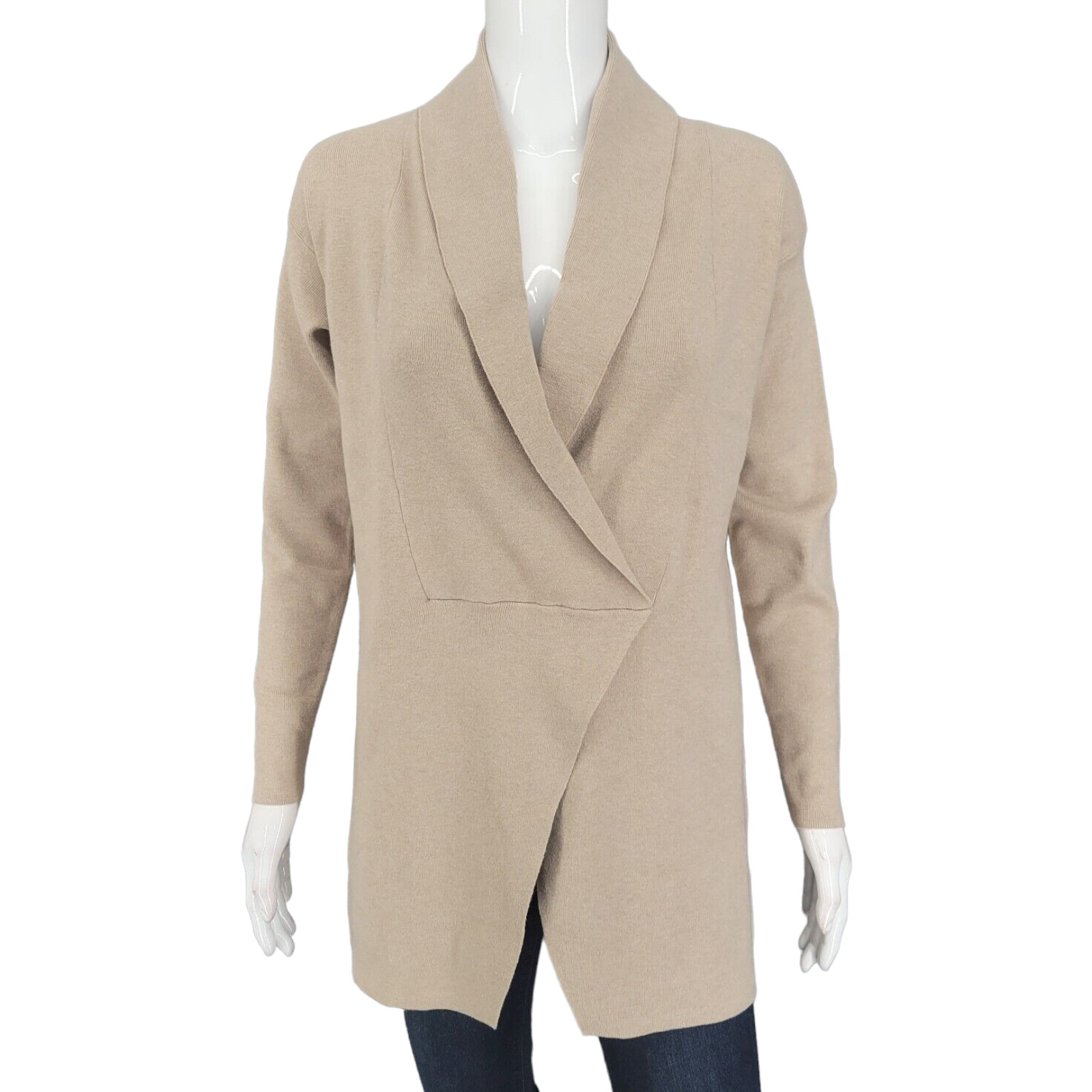 Modern Soul Sweater Small Sz Beige Milano Stitch Shawl Collar Modern Casual Top