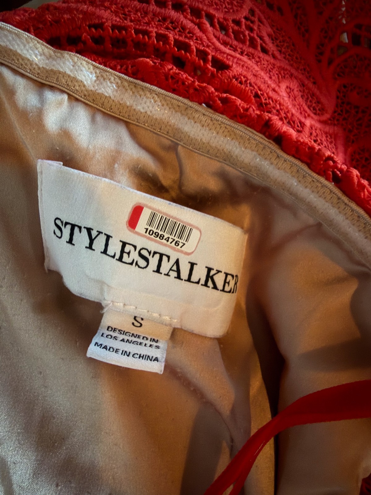 Stylestalker Small Stella Lace Off Shoulder Midi Pencil Dress Red Nude Lace