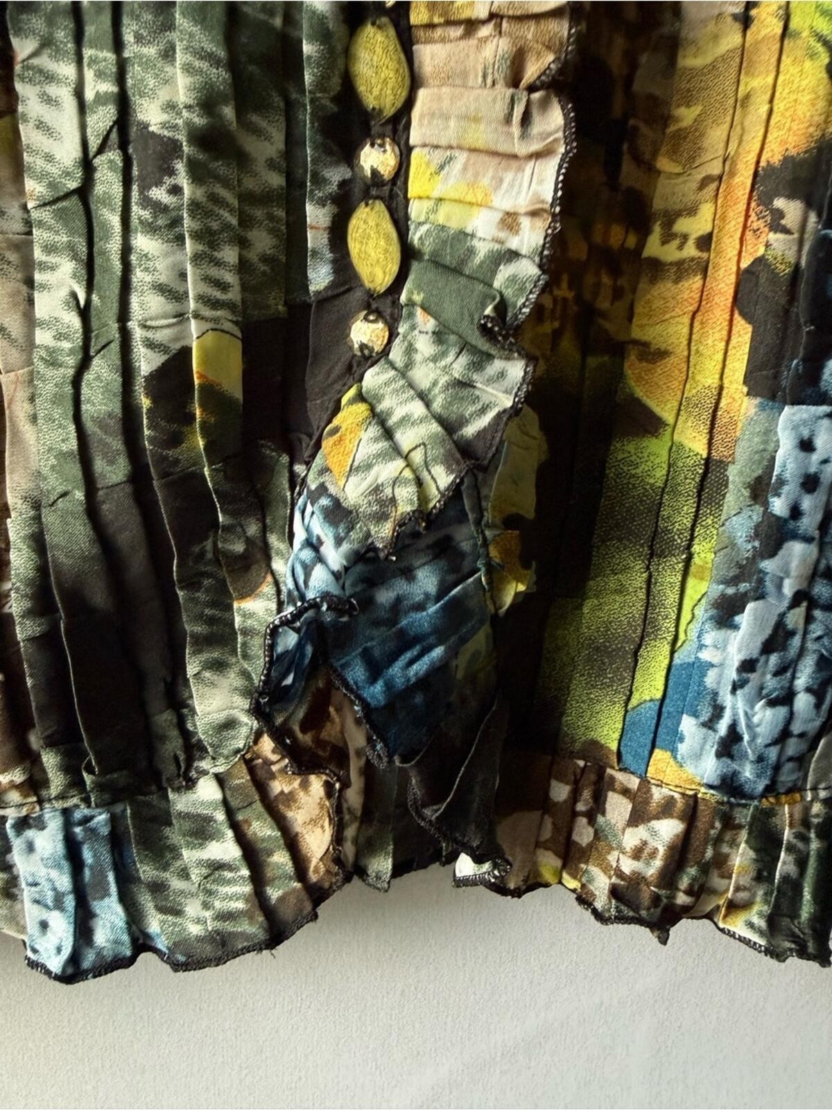Alberto Makali Multicolor Crinkle Plisse Button-Down Shirt (L)