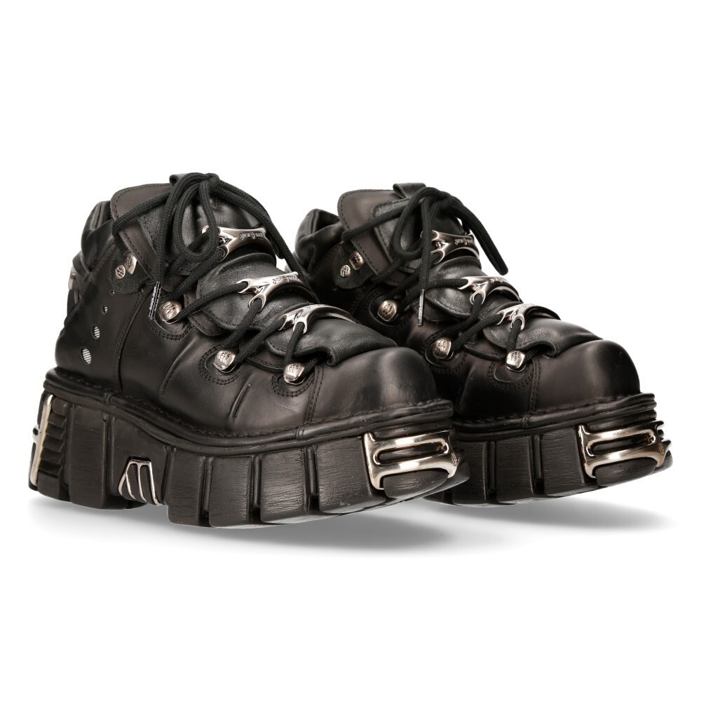 New Rock Unisex Metallic Black Gothic Classic Leather Biker Boots