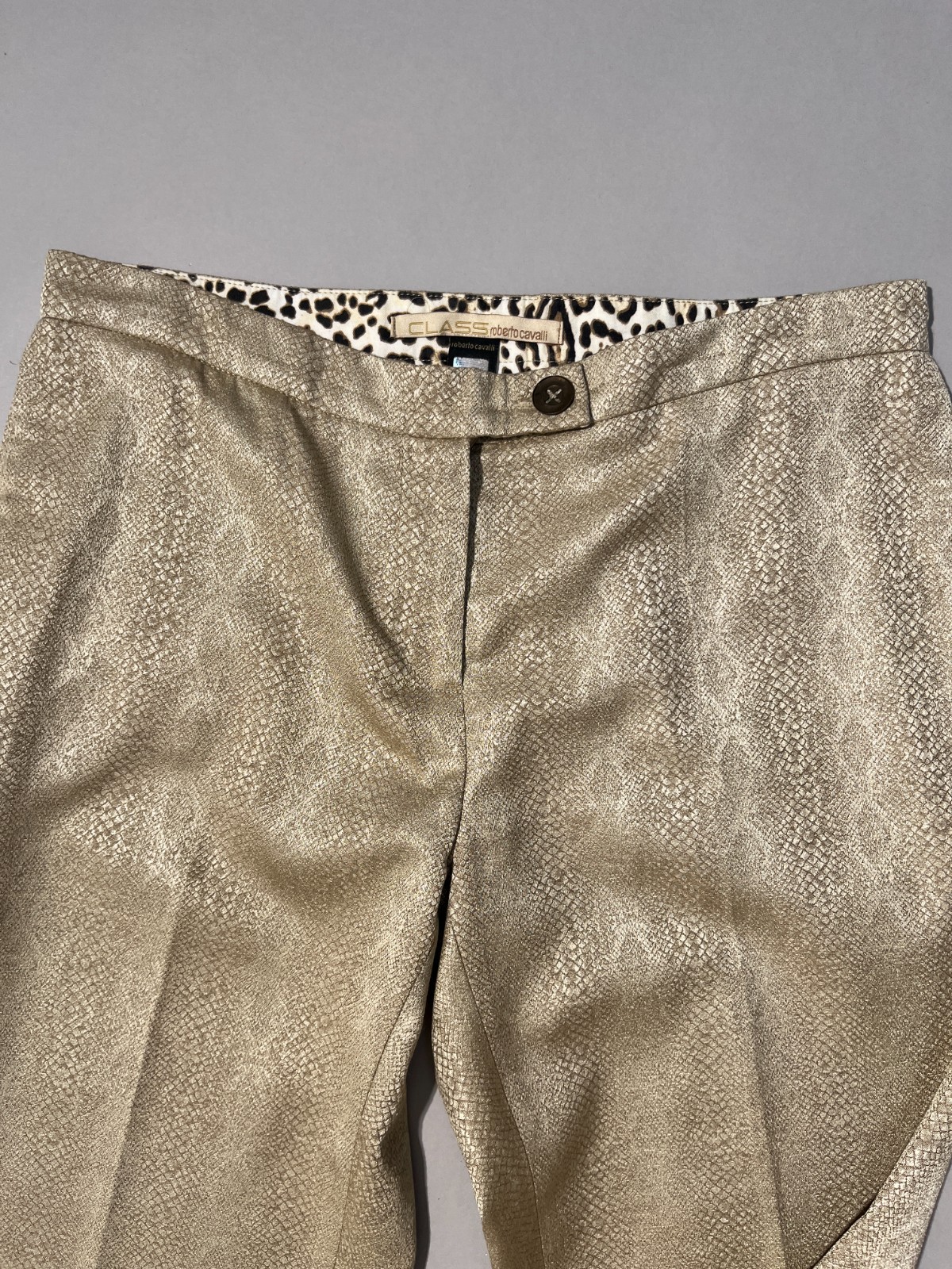 Roberto Cavalli Y2K Snake Effect Shimmer Beige Pants IT42
