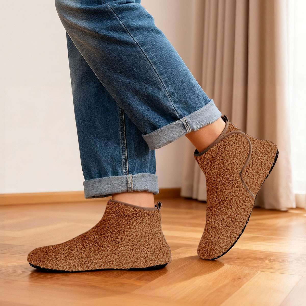 Womens Teddy Fleece Indoor Booties Slippers Cozy Soft Sole House Shoes Non Slip