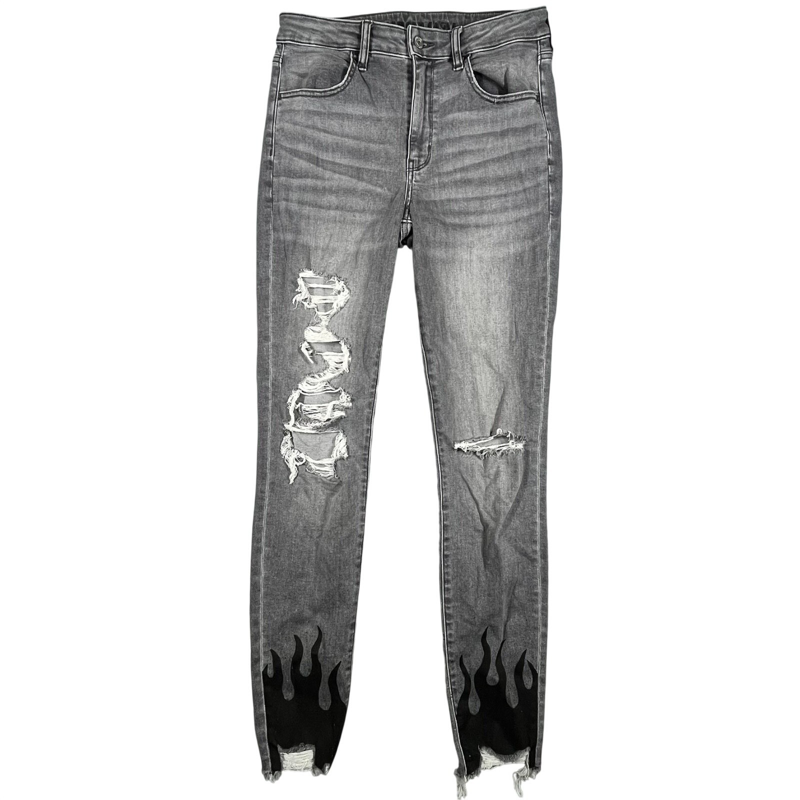 American Eagle Super Hi Rise Jegging Women’s 8 Long Distressed Flame Hem Pockets