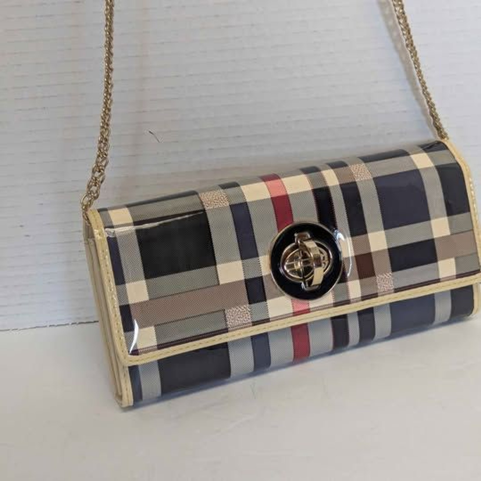 Small Plaid Patent Leather Wallet Y2K Mini Purse Bag for Her 8.5×4.5×1.5