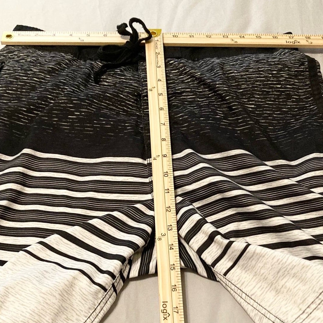 U.S. Apparel Swim Trunks Men Large Black Grayish White Stripe Drawstring Beachy