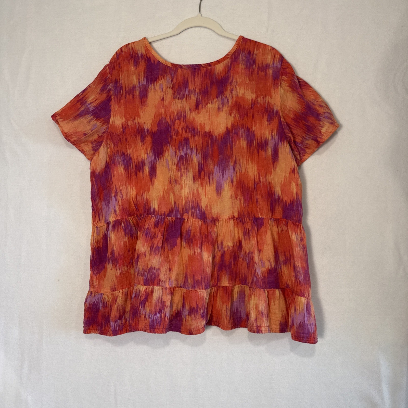Terra Sky Vibrant Multicolor Watercolor Top 2X 20W-22W 100% Cotton Comfy Relaxed