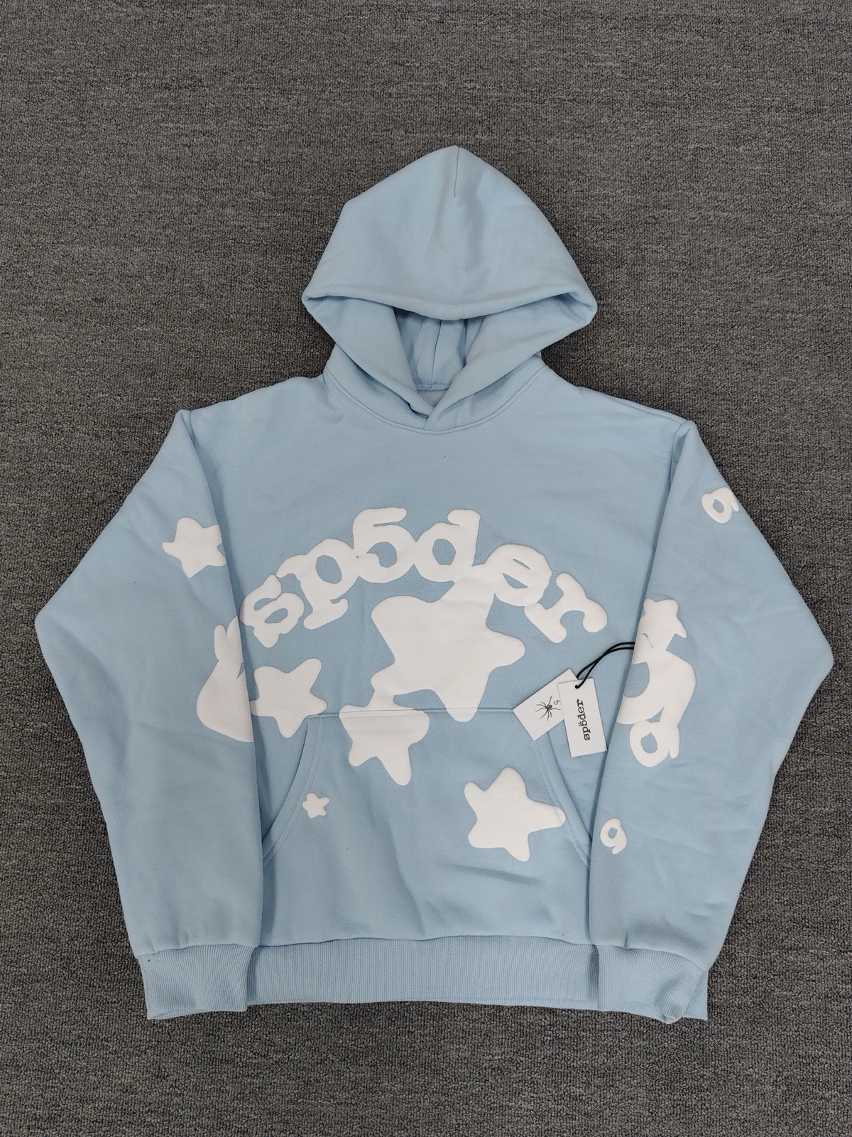 SP5DER hoodie Blue/White Beluga Graphic Logo Pullover Hoodie Pockets Men’s