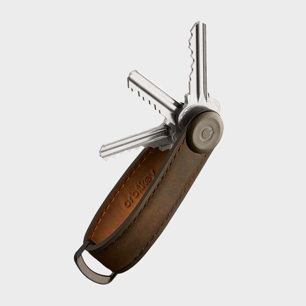Orbitkey Crazy-Horse Leather Key Organizer, Carry 2-7 Keys, Oak Brown/Brown