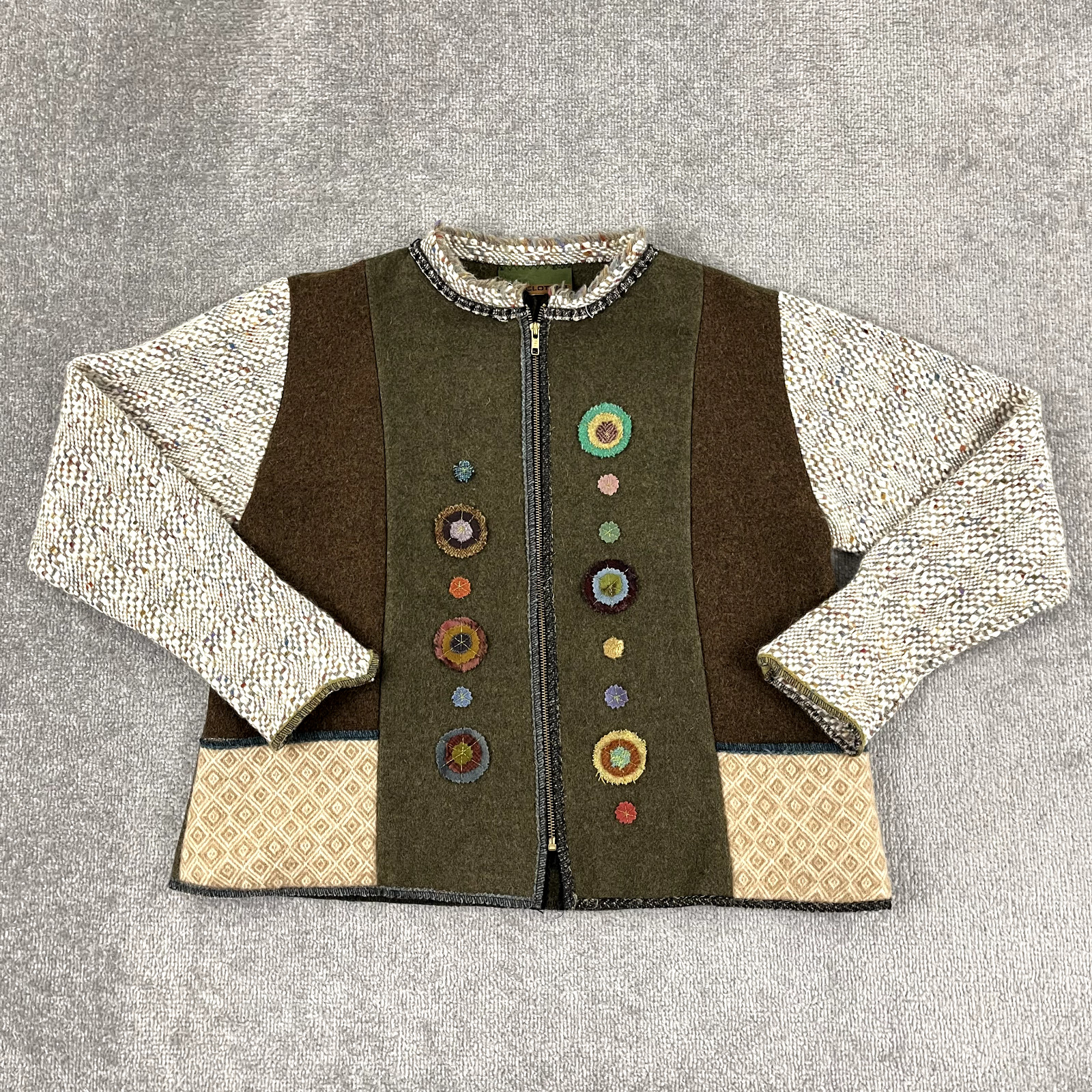 ARTCLOTHES INC. Sweater Womens Medium/Large 100% Wool BOHO Embroidered Jacket