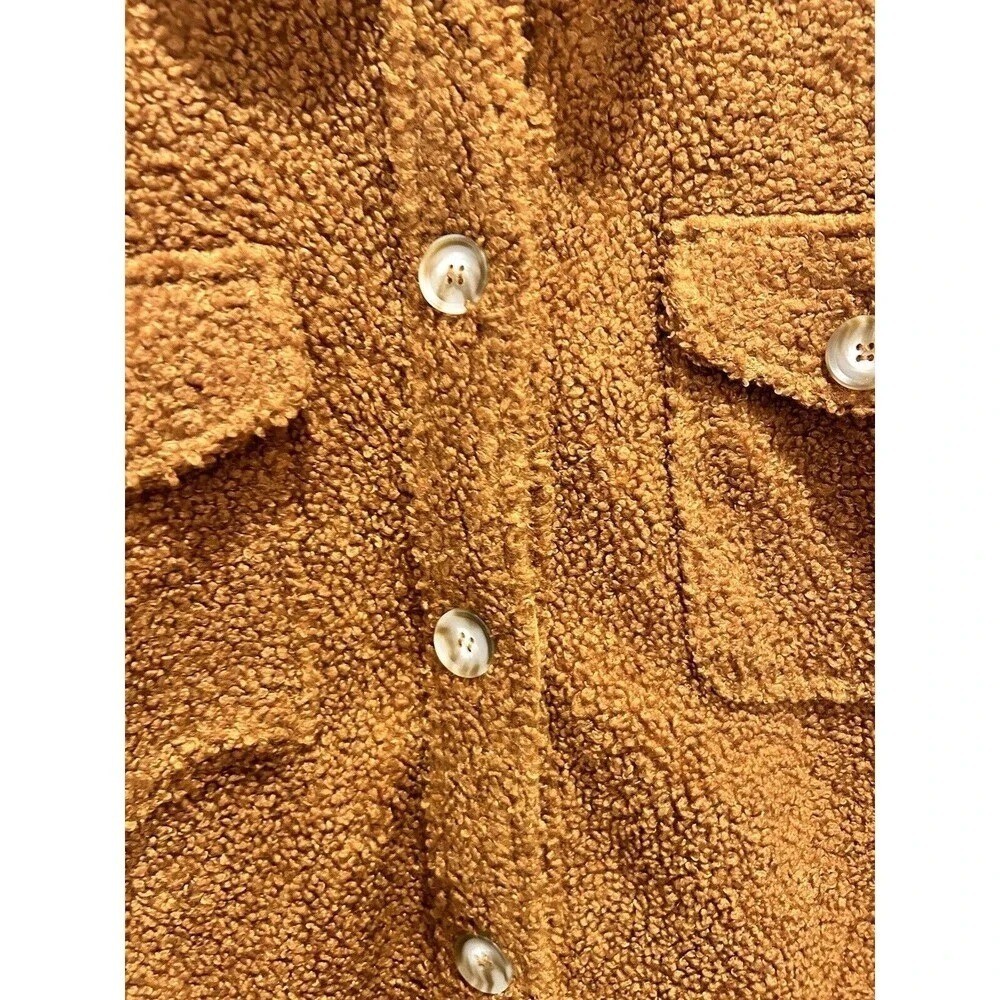 Wishlist Rust Brown Teddy Sherpa Shacket Button Front Fleece Jacket Womens S/M