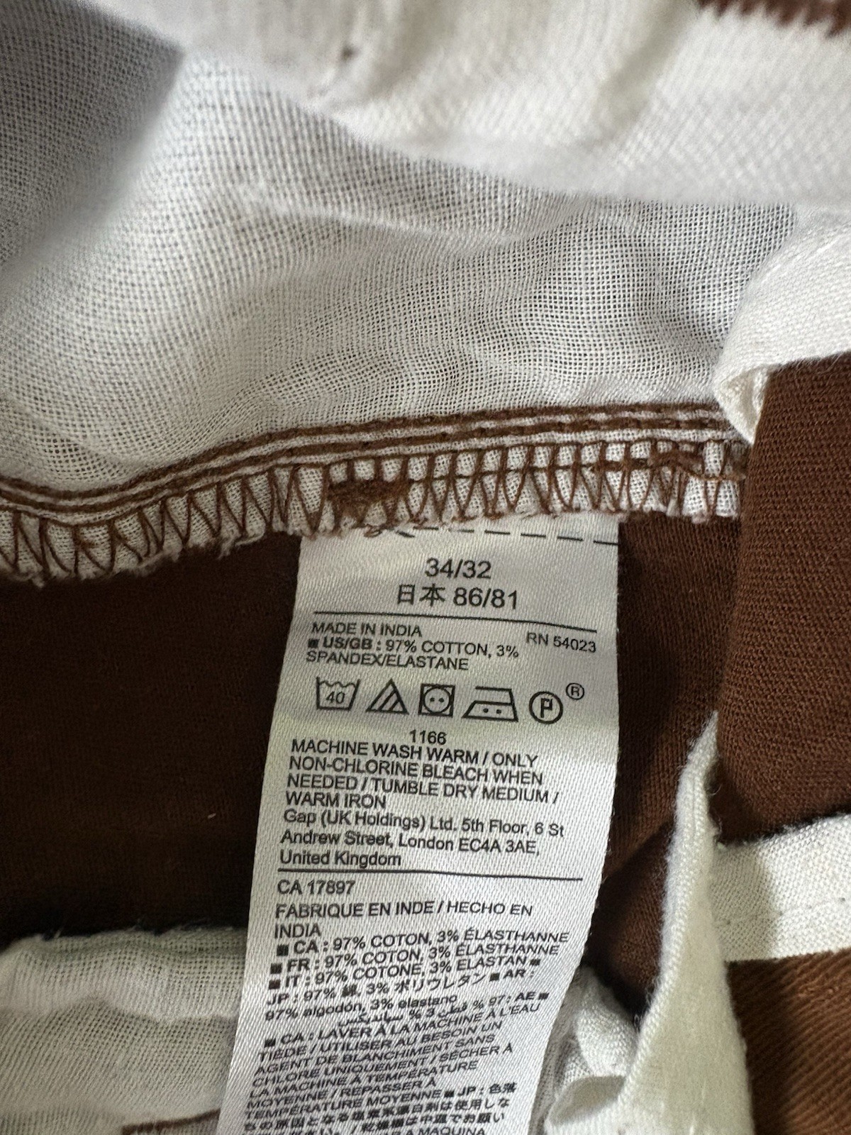 Gap Khakis Men’s Brown Straight Fit Stretch Twill Flat Front Pants 34