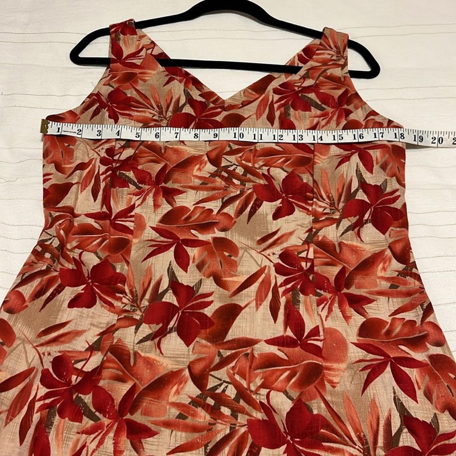 Studio Ease Linen Blend Tropical Floral Shift Dress Coral Red Size 10