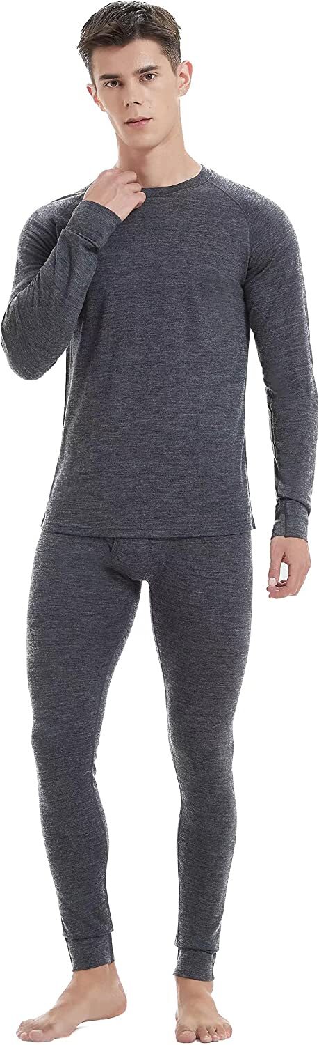 Men 100% Merino Wool Base layer Set Winter Underwear Bottom Long Sleeve Top Gift