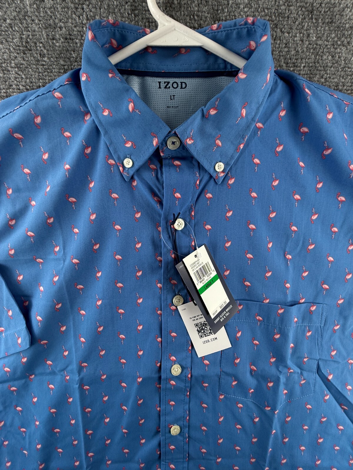 NWT IZOD LT Large Flamingo Print Tall Blue Performance Button Up Beach $65 Men