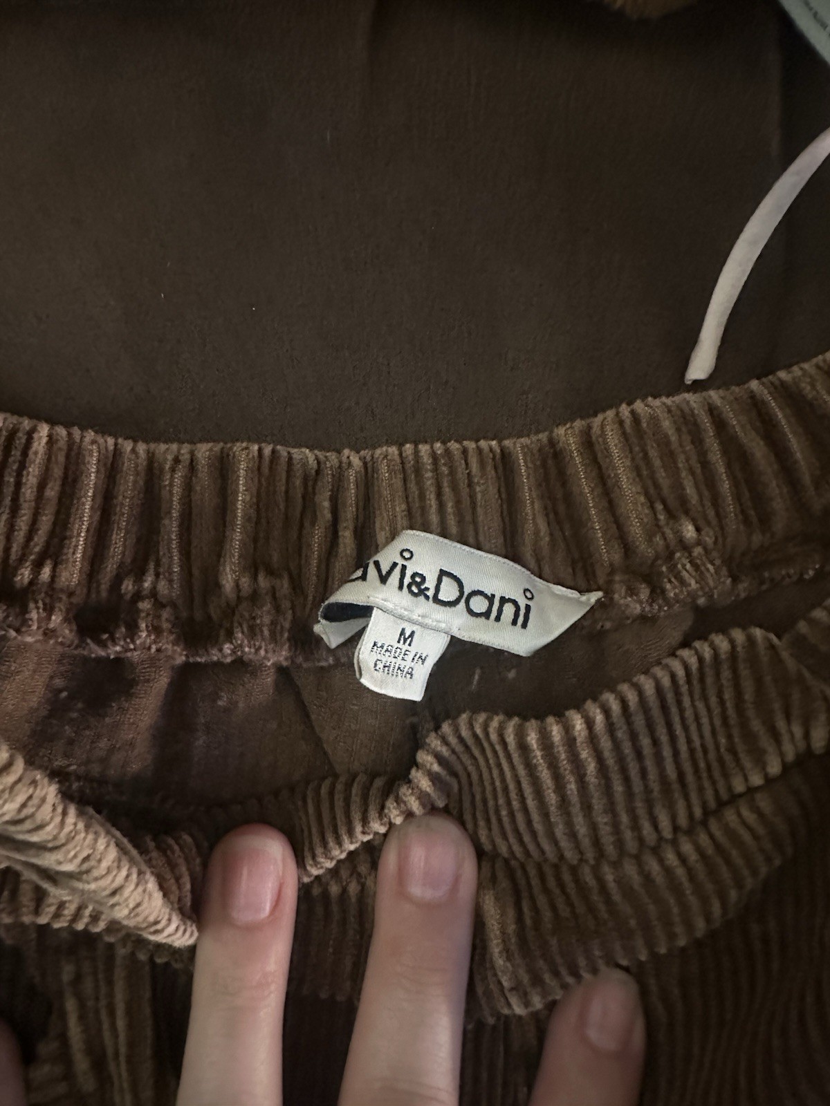 Davi & Dani Women’s Brown Corduroy Pull-On Jogger Pants M Elastic Waist