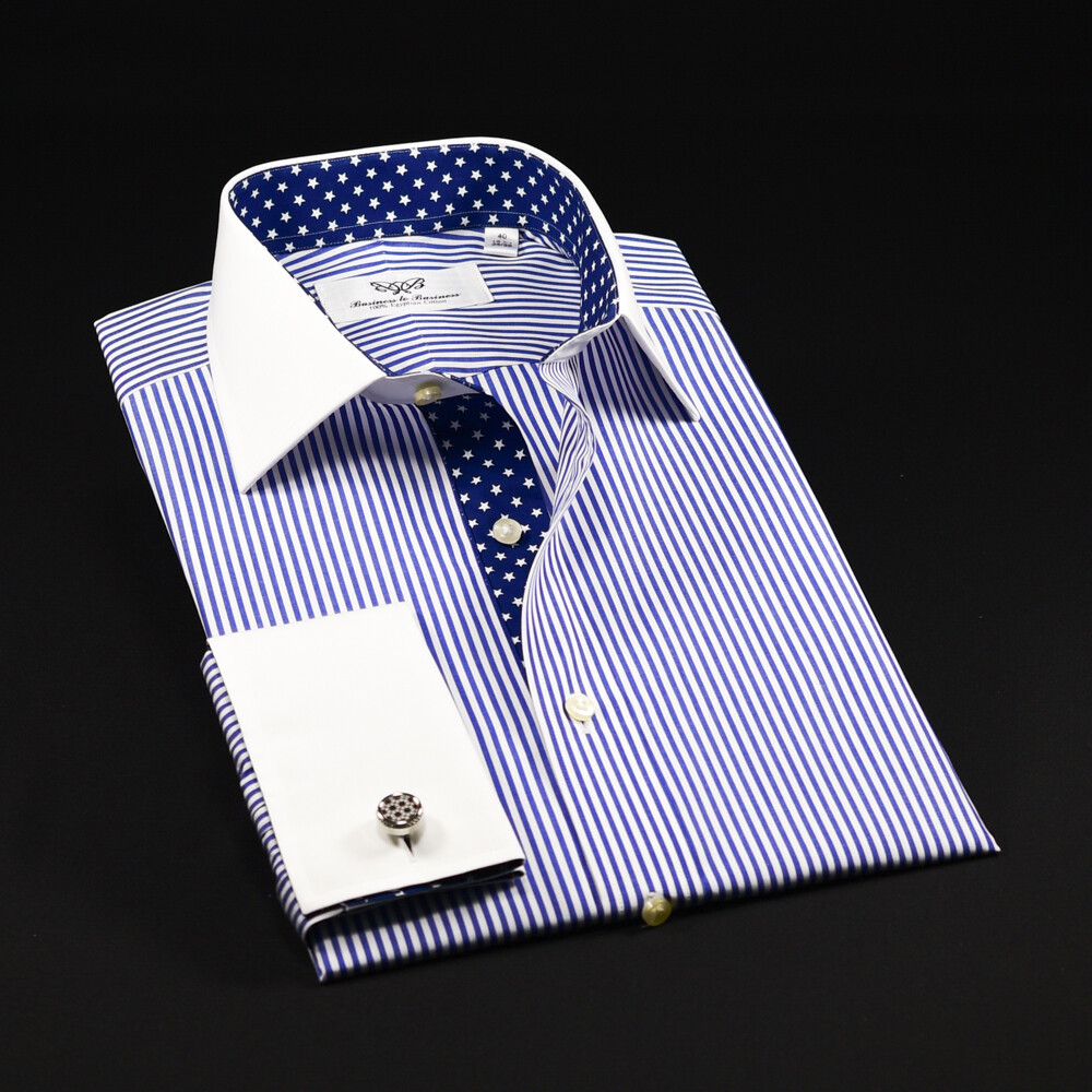 Blue Winchester Stripe Unique Designed Stars Inner Lining Business Shirt Smart