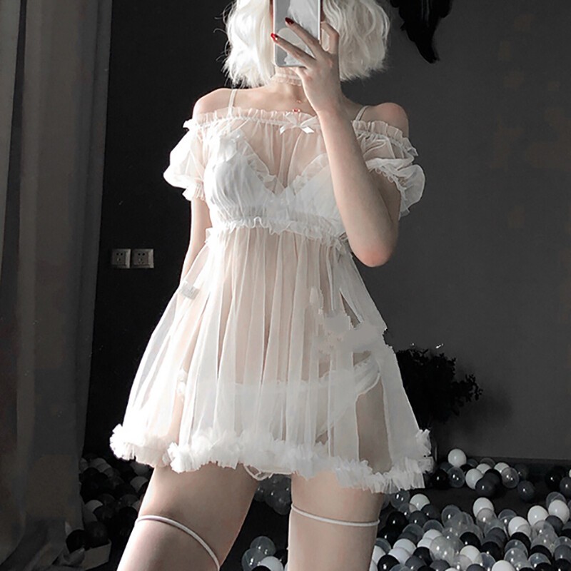 New Lingerie Sexy Women Underwear Babydoll Sleepwear Lace Bra Dress Set G-string