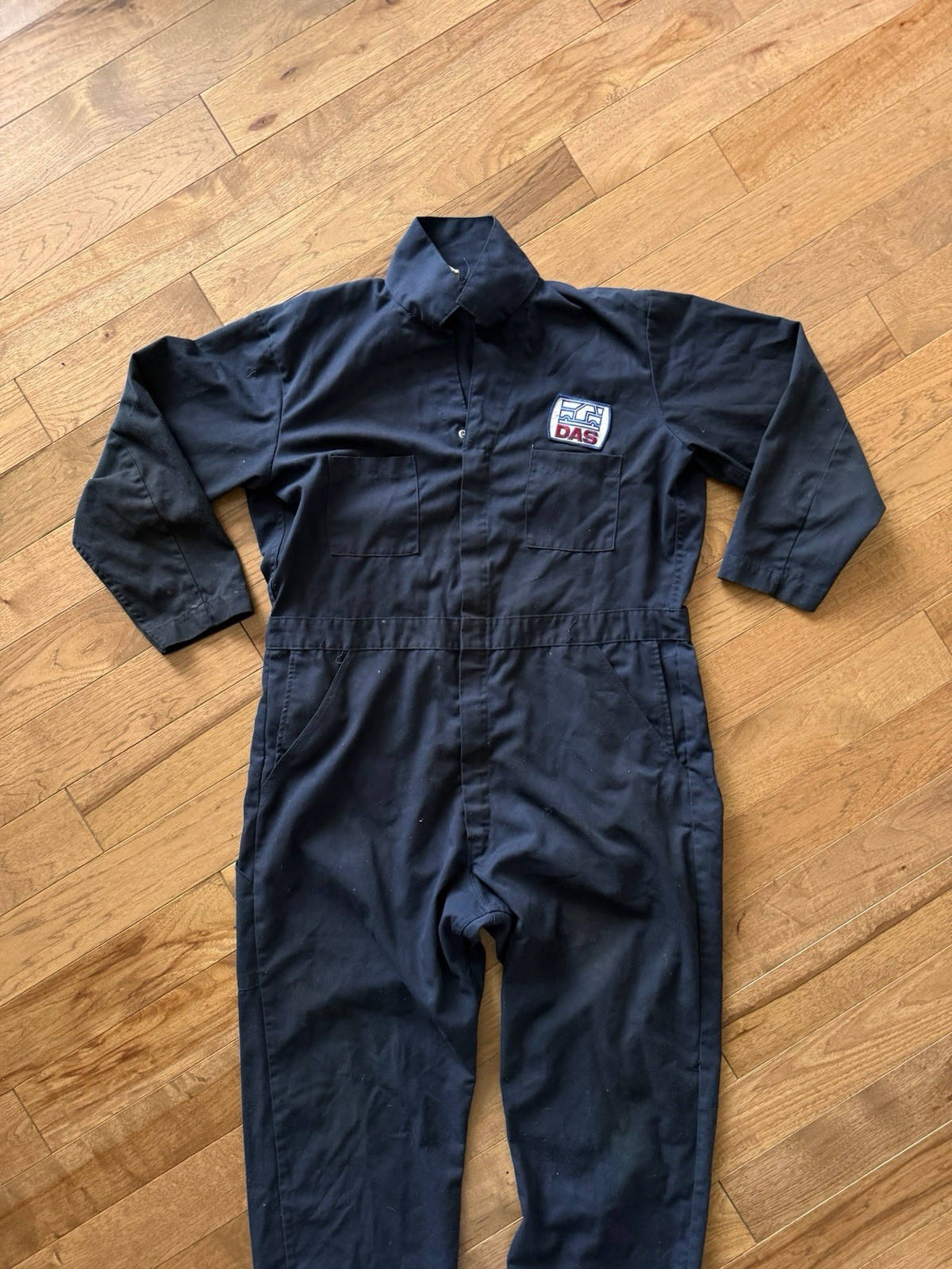 Vtg Dickies Navy Twill Work Coveralls CT20 DAS Patch Mechanic Utility Jumpsuit