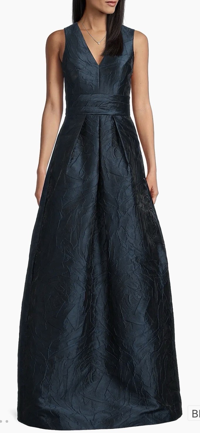 Kay Unger Mariah Jacquard Textured Gown, Blue Opal, A-Line, Ball Gown Size 10