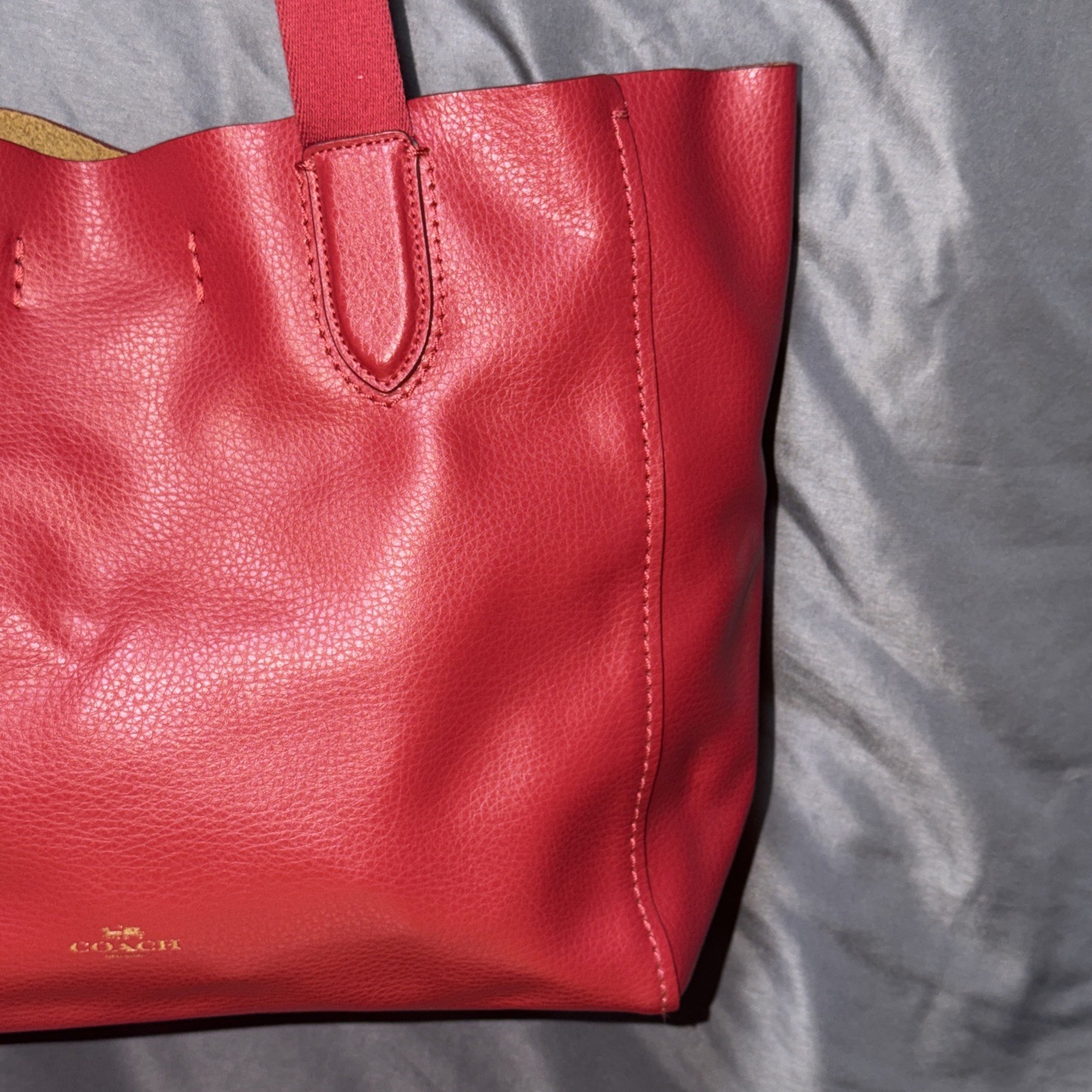 Coach Derby Tote Red Soft Pebbled Leather Shoulder Handbag